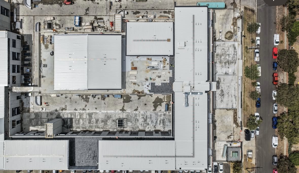 Aerial view of the podium surface works